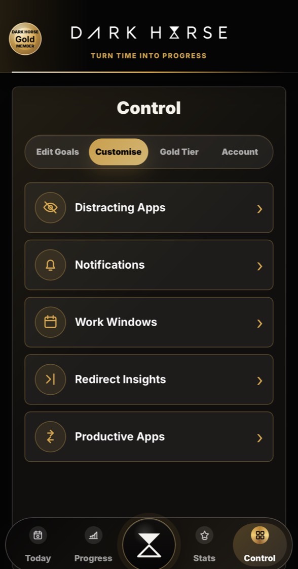 Dark Horse control screen